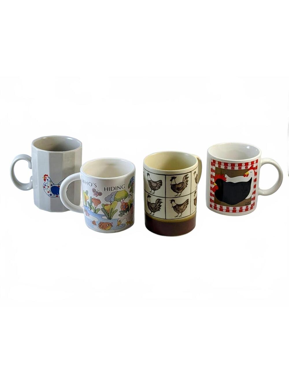 Set of 4 Eclectic Mismatched Chicken Mugs
